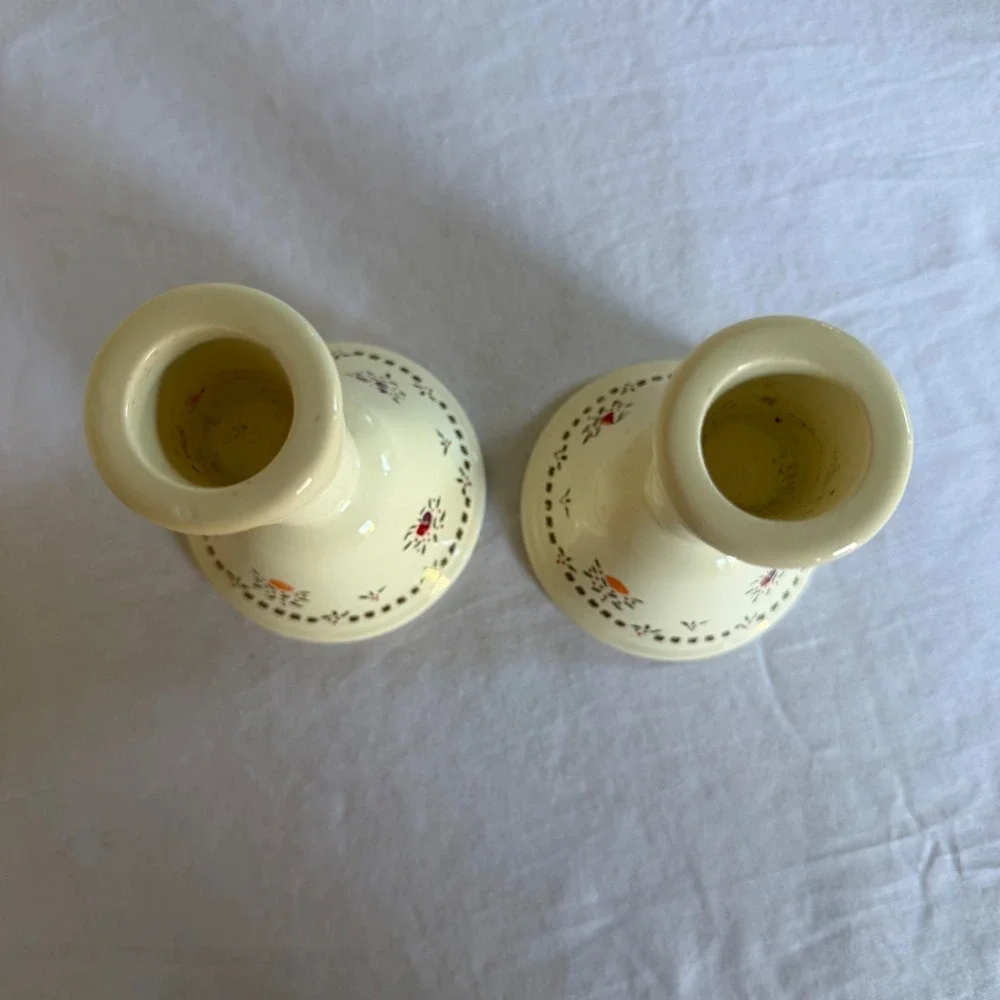 Vintage Colonial‎ Candle Ceramic Candlestick Holders Floral Holly Cottagecore
